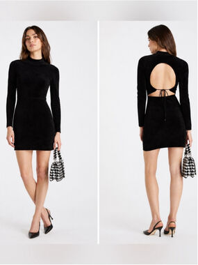 Sandro Black Long-Sleeve Cutout Back Mini Dress